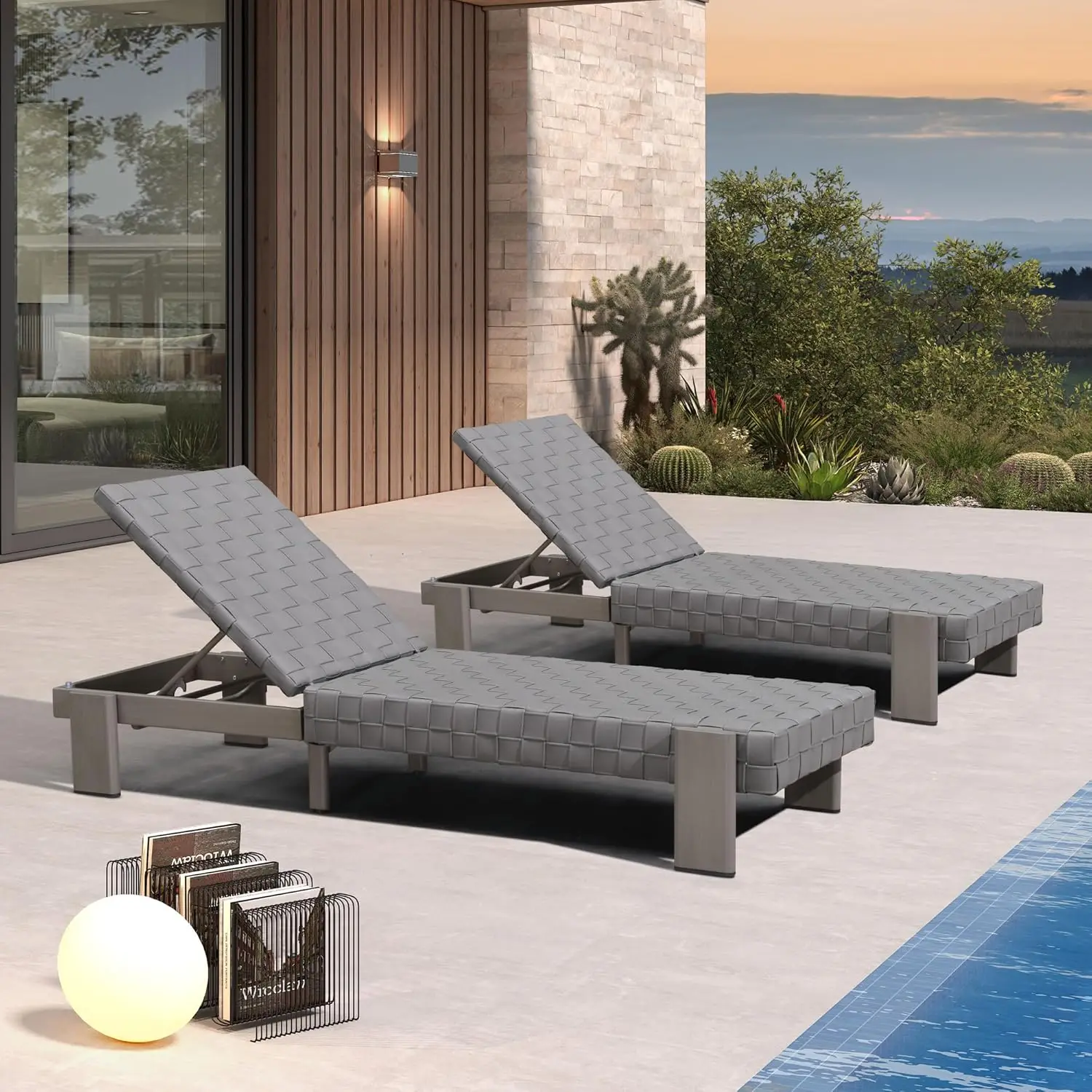 

Patio Lounge Chair Modern Luxury Outdoor Chaise Lounge 2 Pieces With Adjustable Backrest PU Leather Style Chaise, Customized