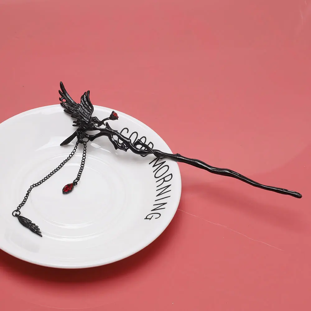 Dark Thorn Crow Hairpin, Fringe Hairpin with Rose, Mother's Day Gift, Graduation Gift.