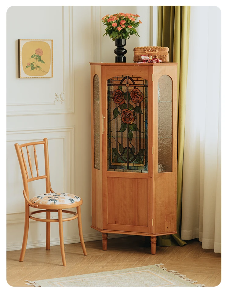 Rose corner cabinet Cherry wood solid wood wine cabinet  living room triangular corner corner cabinet