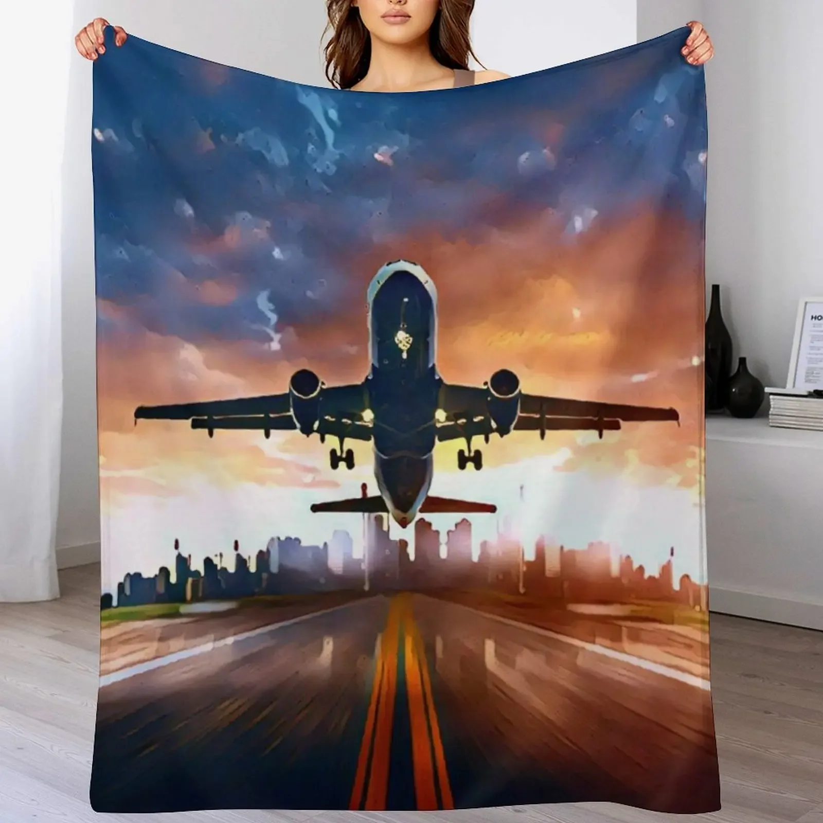 

Take Off (Plane Leaving the city) Throw Blanket Bed Retros blankets and throws cosplay anime Blankets