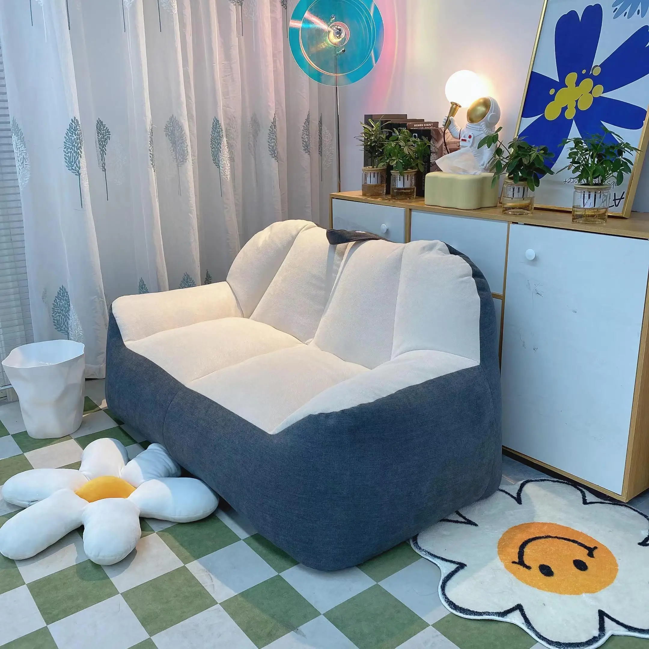 125cm Giant Bean Bag Sofa Cotton Linen Lazy Sofa Couch Recliner Floor Seat Tatami Puff Armchair Corner Comfy Small Apartment