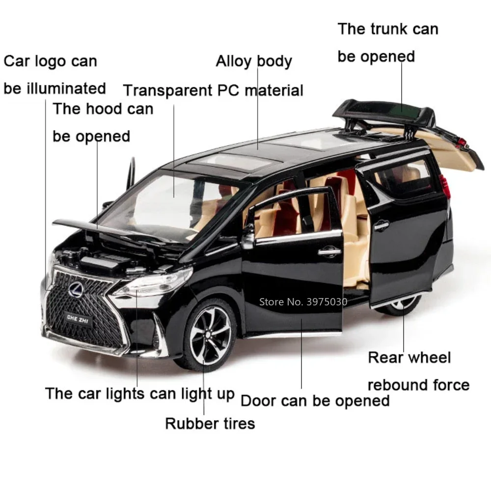 1:24 Schaal Lexus LM300H Zakelijke Auto Modellen Legering Diecast Speelgoed met Geluid Licht Trek Miniatuur MPV voor Kinderen Verjaardagscadeautjes