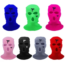 3 Hole Balaclava Full Face Mask Gun Broken Heart Embroidery Knitted Caps Army Tactical Ski Cycling Cover Hood Motorcycle Helmet