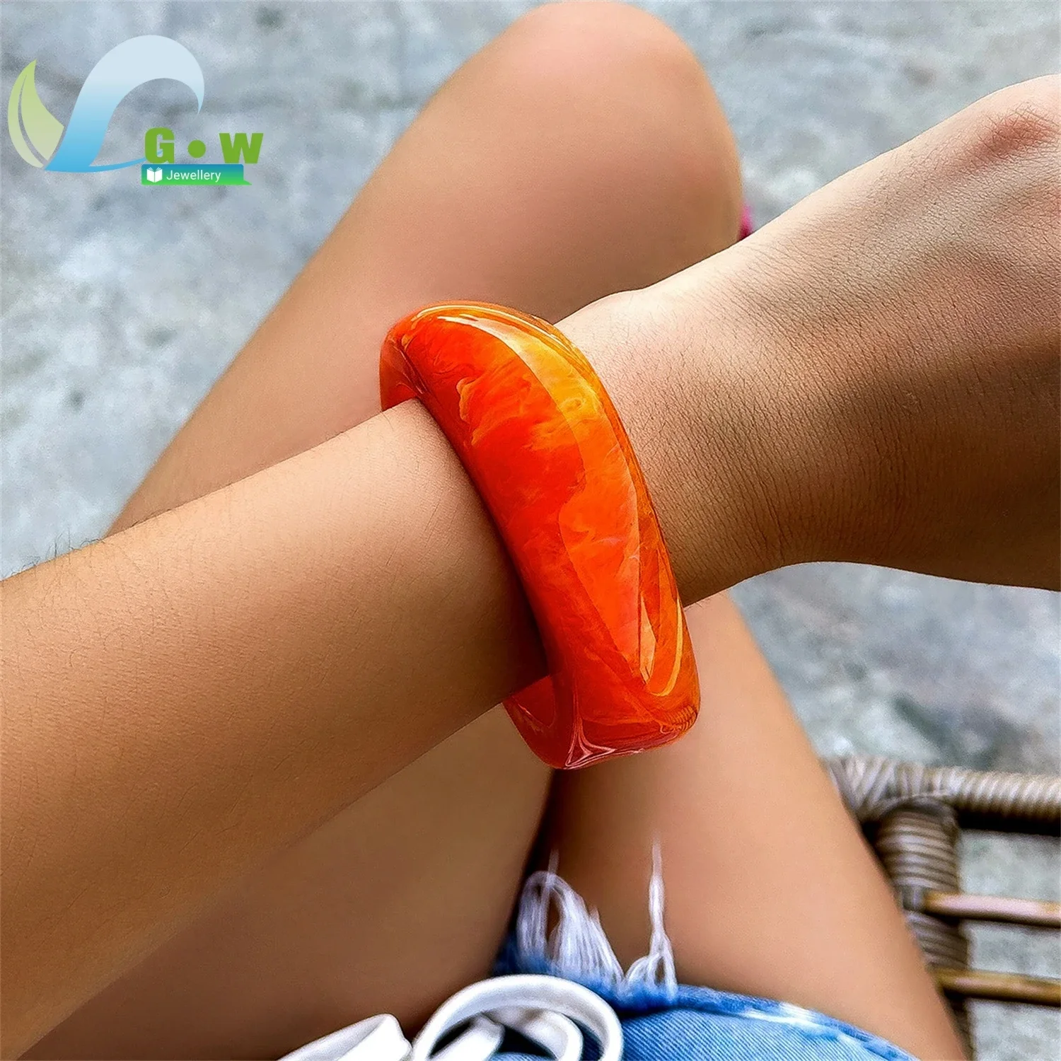 Modern Abstract Translucent Acrylic Bangle Chunky Statement Bracelet Artisan Crafted Geometric Shape Women Girls Unique Handmade