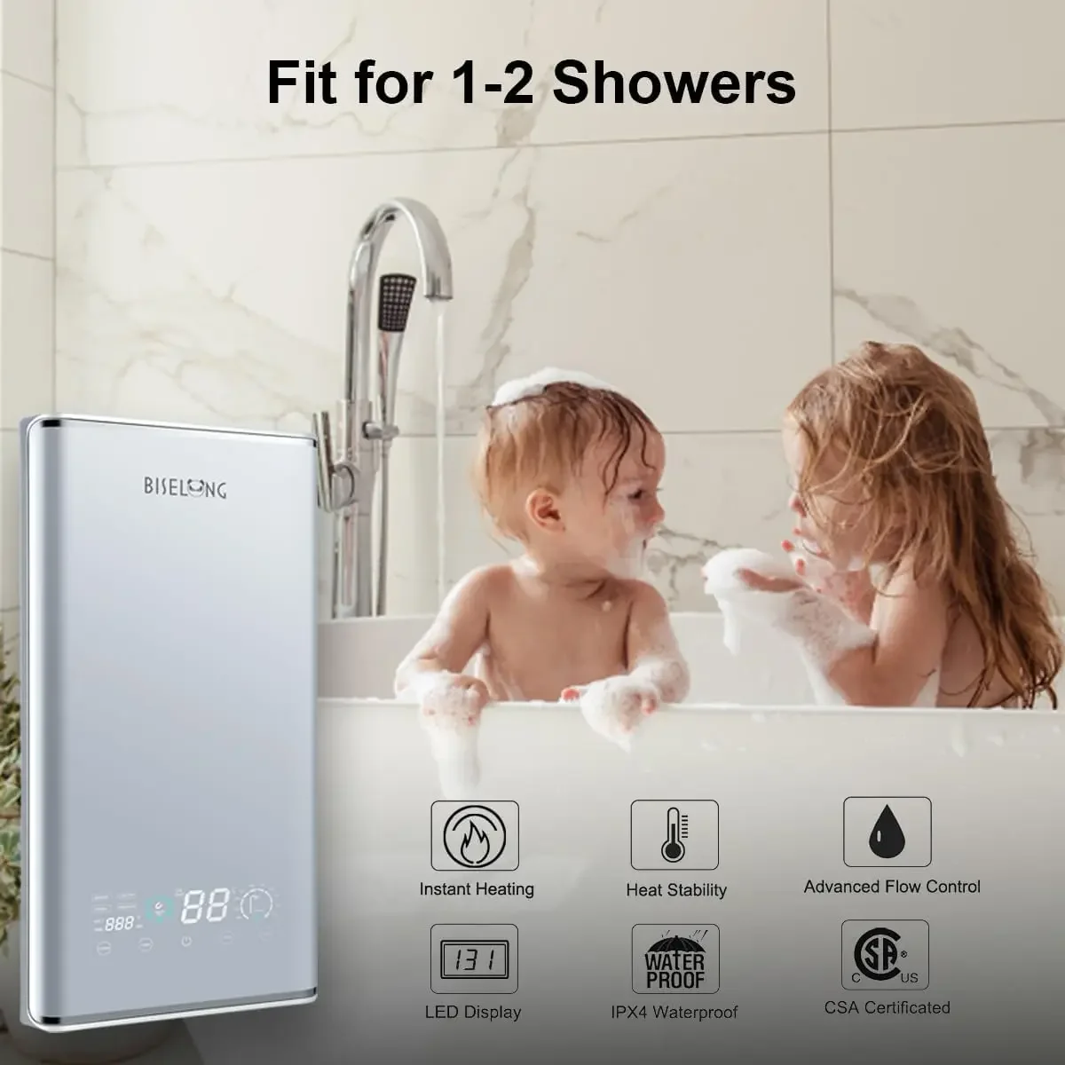 Tankless Water Heater, 12KW, 240V Endless Automatic Regulation of Hot Water On Demand, Memory Function to Save Energy,