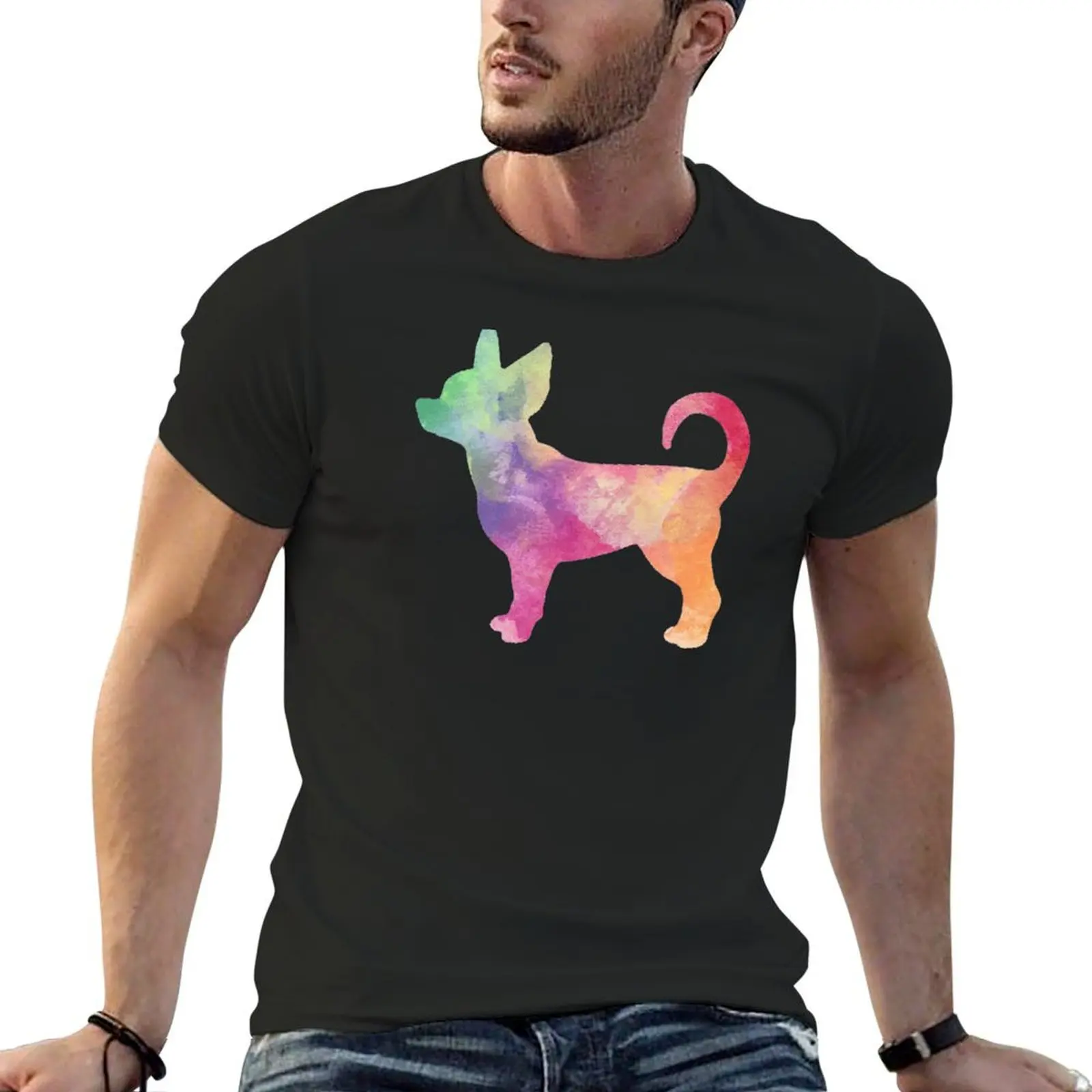 Rainbow Chihuahua T-Shirt Short sleeve tee graphic t shirts customs design your own Men's t shirts