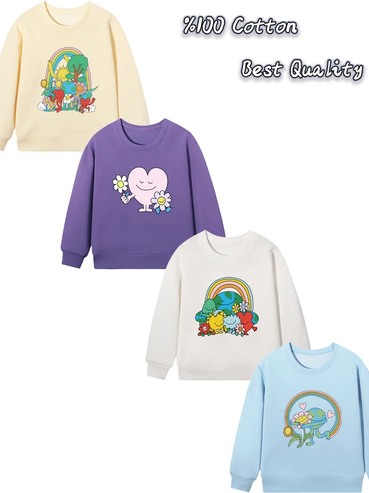 sunflower sweatshirt Girls winter clothing 2026 New long sleeves Cute Love fun print sweater hoodie Warm Children pullover Fall