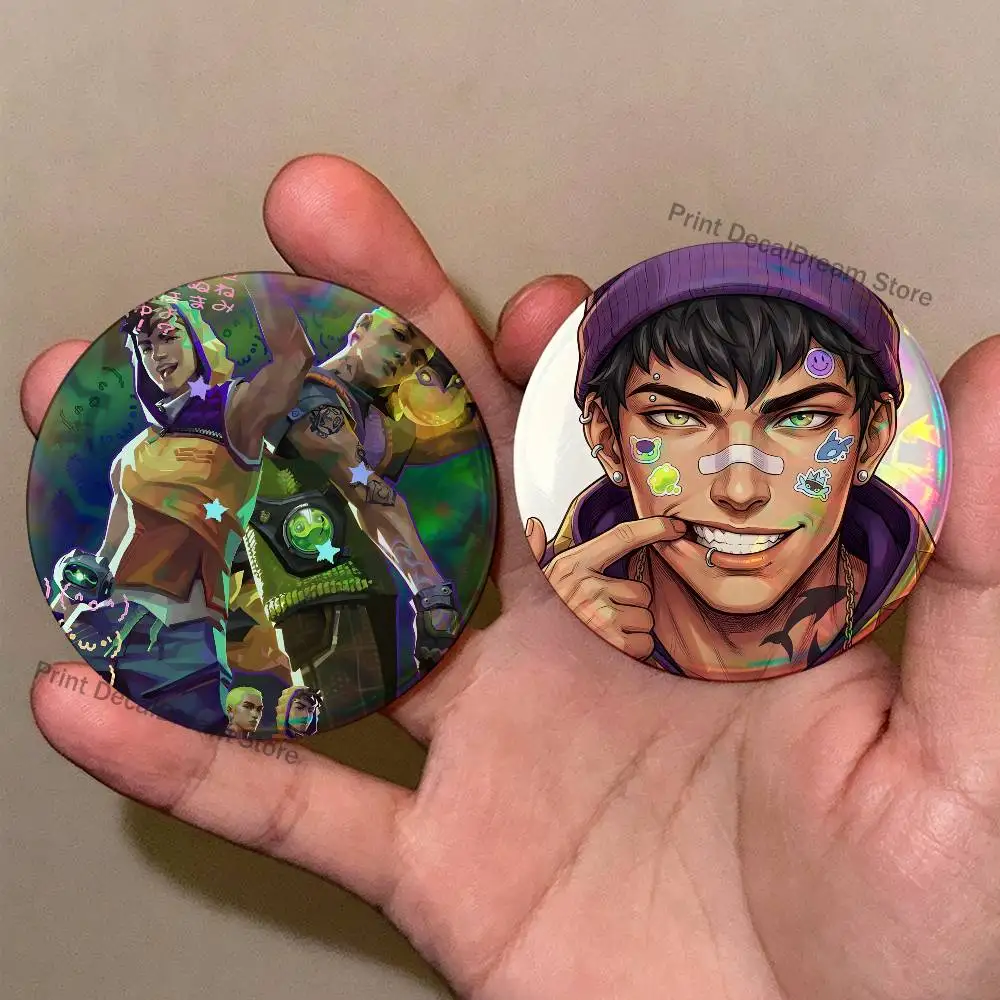 Miks V-ValorantS Game Brooches for Backpack Accessories 25mm,32mm,48mm,58mm,75mm Round Enamel Pins Cartoon Badge
