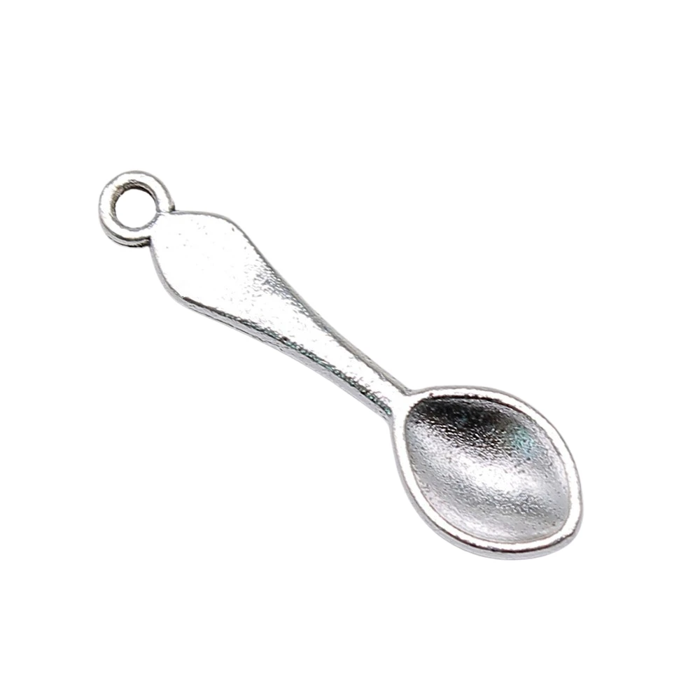 300pcs Small Spoon Charms DIY Metal Jewelry Making Antique Silver Color 7x26mm