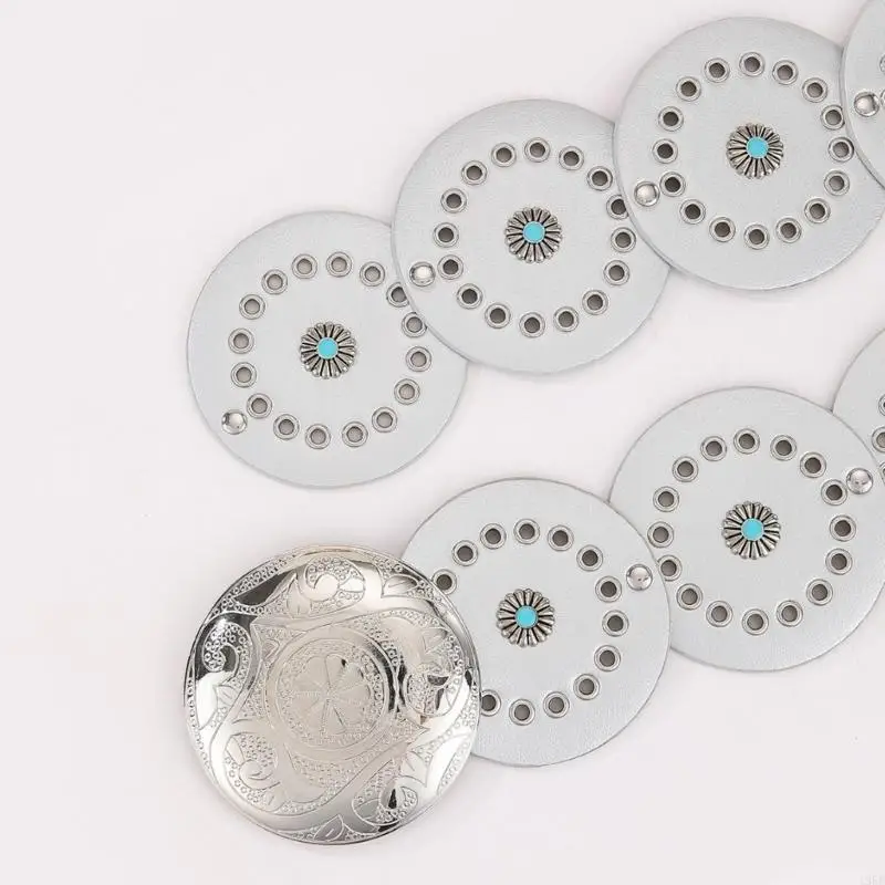 

195E круглый диск-корсетный пояс для платья из искусственной кожи, бирюзовый ремень с инкрустацией для повседневной и одежды,