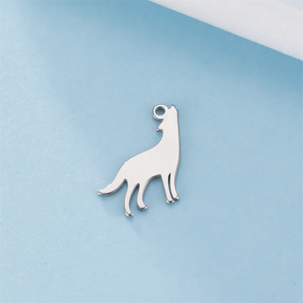 5pcs/Lot Stainless Steel Howling Wolf Pendant Animals Charms For Jewelry Making Diy Women Necklace Bracelet Tiny Charm Accessory