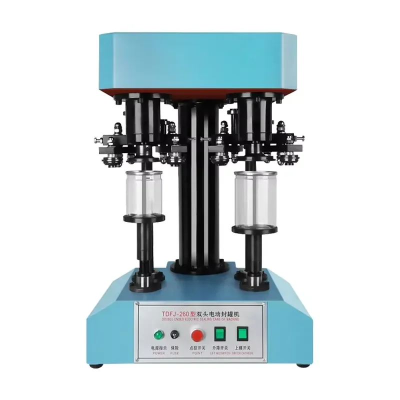 Semi-Automatic Double Head Round Aluminium Beer Plastic PET Tuna Tin Paper Beverage Drink Can Sealing Closing Machine