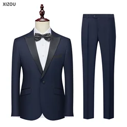 High Quality Wedding Men Suit 3 Pieces Set Elegant Full Blazers Formal Luxury Bow Collar Jacket Pants Vest  Coat Classic Costume