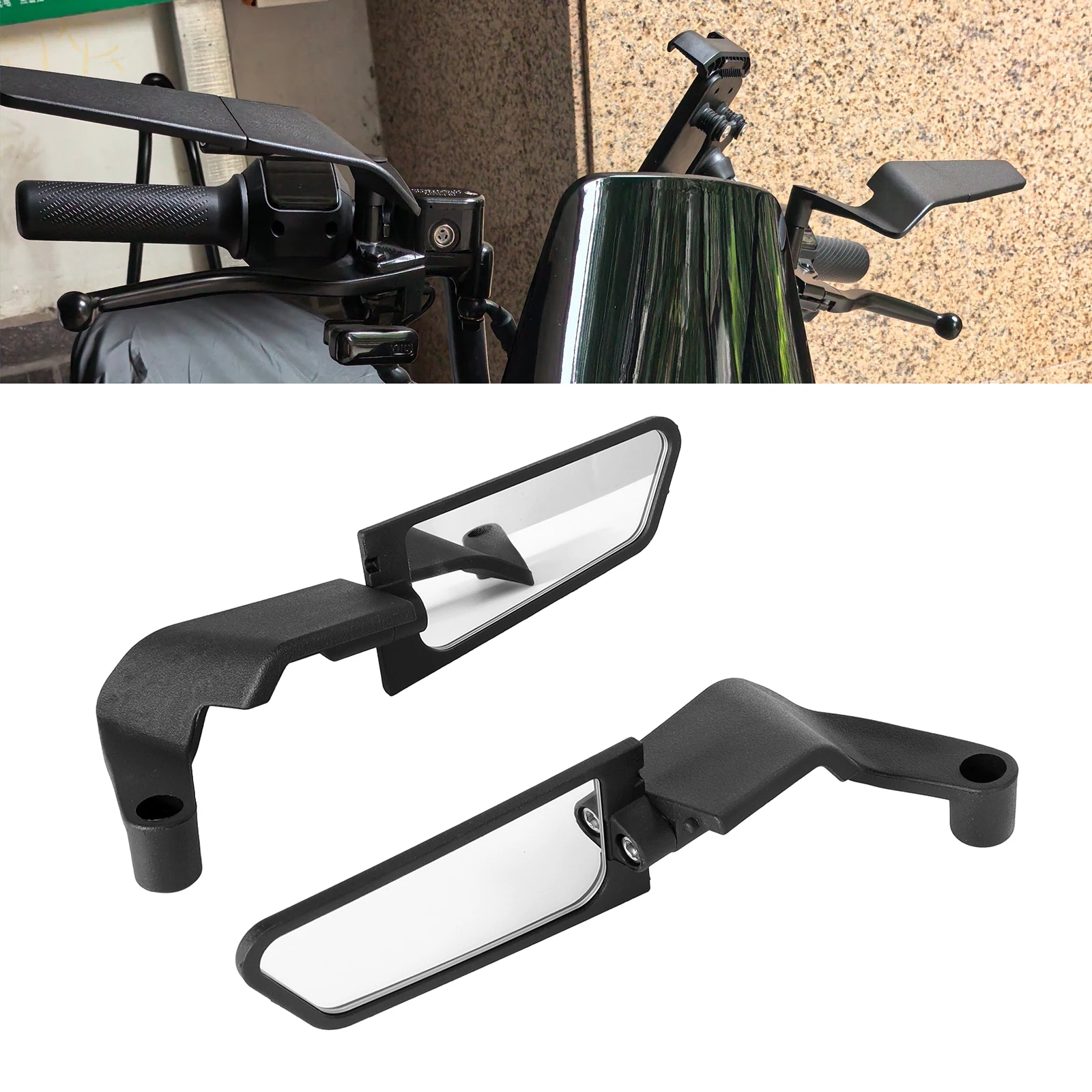 Black Rearview Mirrors Universal 8mm 10mm Wide Angle Motorcycle Mirrors HD Vision Fixed Wind Wing Side Mirror Motorbike Acessory