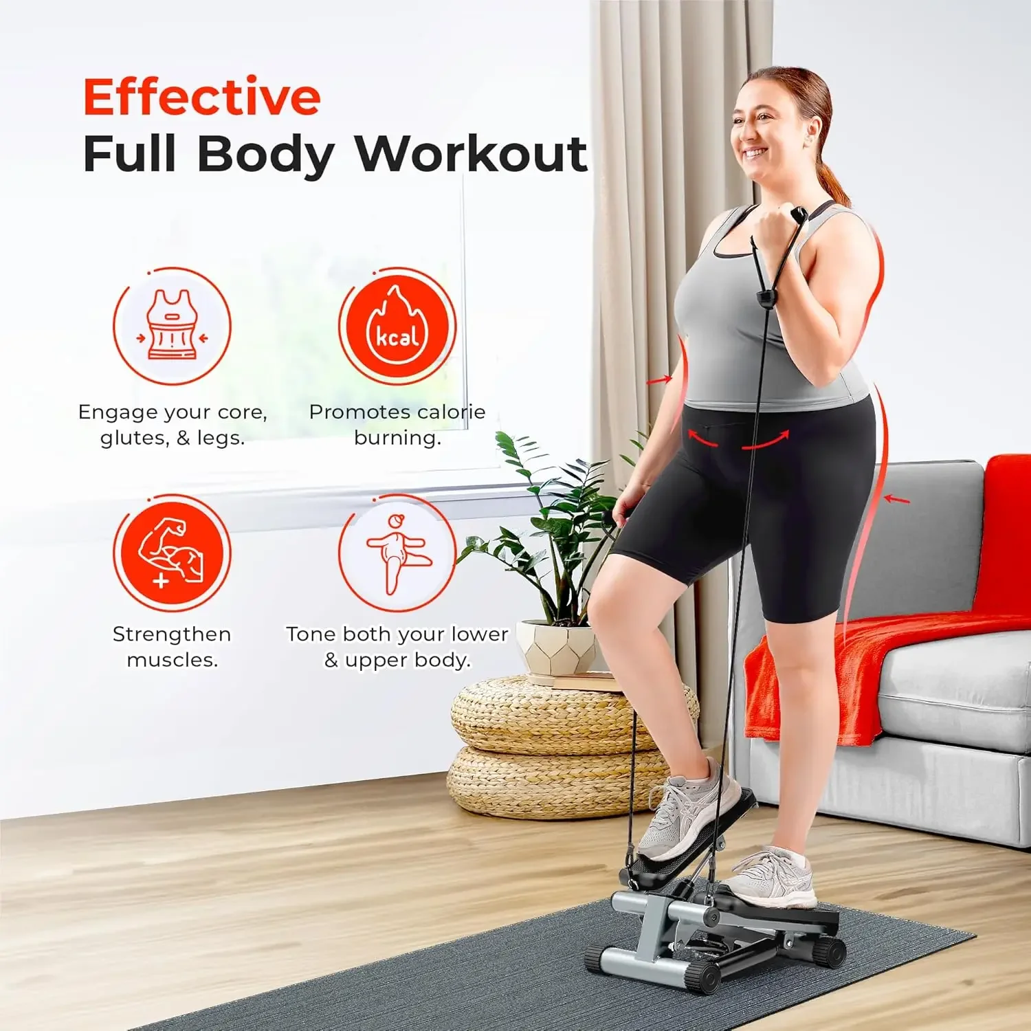 Mini Steppers for Exercise At Home, Stair Step Workout Machine with Resistance Bands, Full Body Cardio Training Equipment