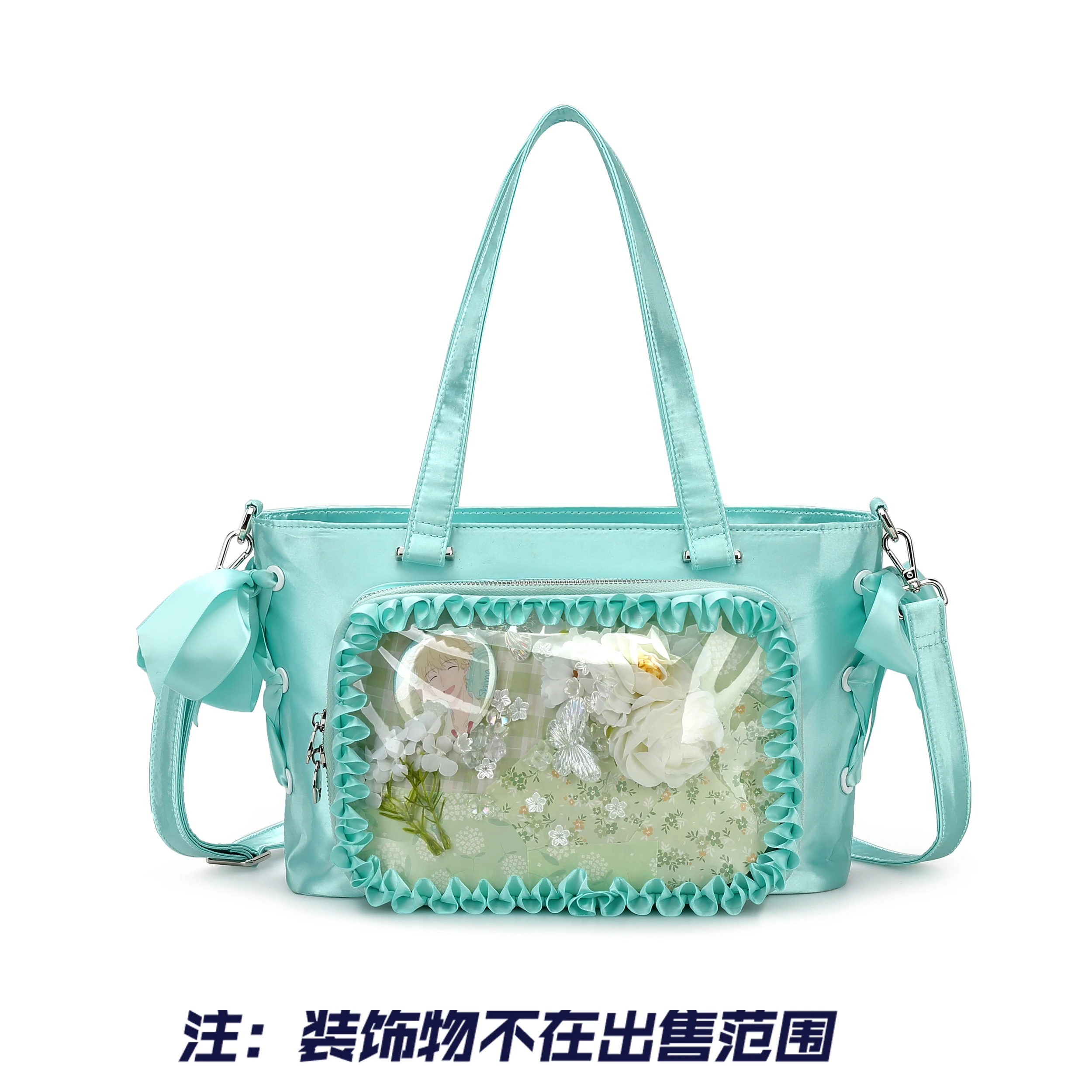 Sweet Flower Ruffled Single Shoulder Crossbody Bag Large Capacity Cosplay Student Pain Bag Ribbon Satin Tote Bag Female Backpack