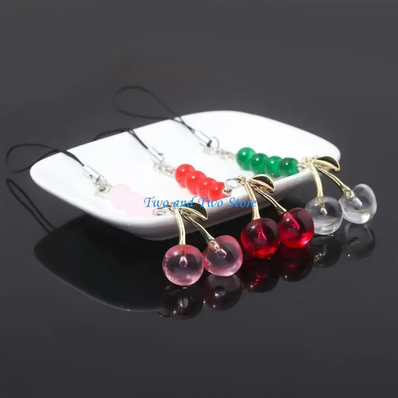 

HX6F Set of 3Pcs Resin Cherry Phone Strap Keyring Charm for Bags Backpacks Keychains