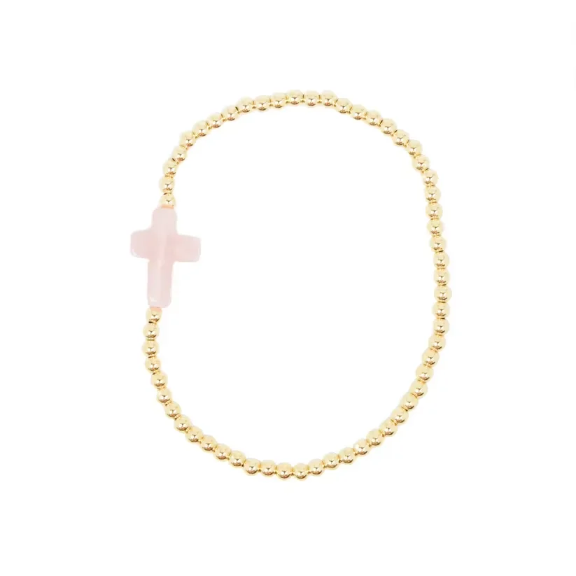 Kreuz-Armbänder für Frauen, Naturstein, 18K vergoldet, 3mm Kugelperlen, christlicher Schmuck, religiöses Geschenk, Boho, zierlich, verstellbar – Detail 5