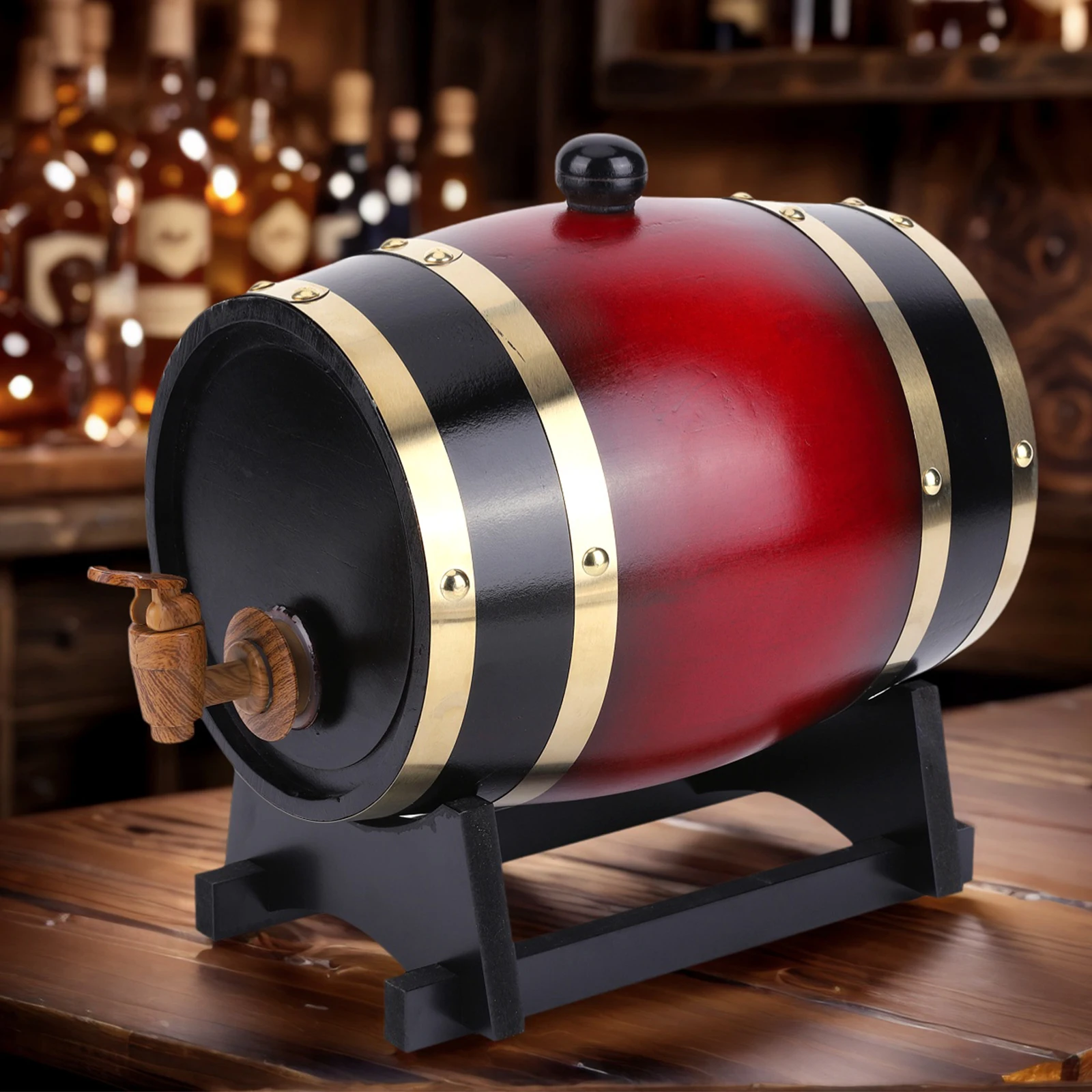 

3L Household Wooden Barrels Multi-Purpose Vintage Beer Brewing Tools Large Capacity Retro Faucet Barrels for Family Gatherings