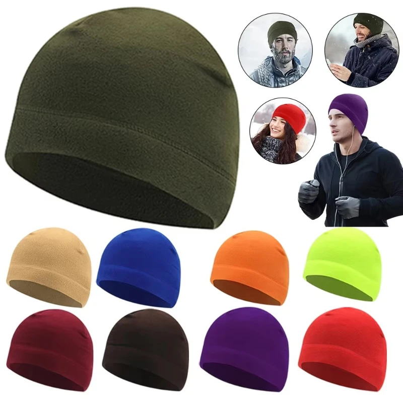1/2Pcs Men Women Warm Beanie Hat Windproof Polar Fleece Unisex Soft Cap Tactical Beanie Cap For Running Cycling
