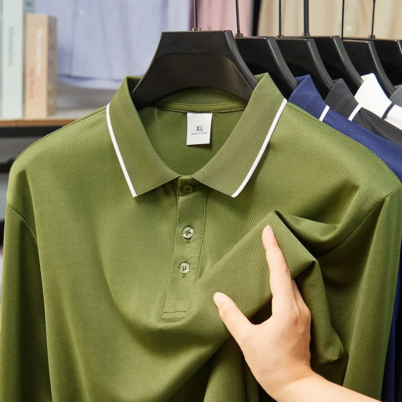 New Men's Business Casual Long Sleeved Shirt Solid Color Polo Shirt Fashionable Breathable Comfortable Versatile Top