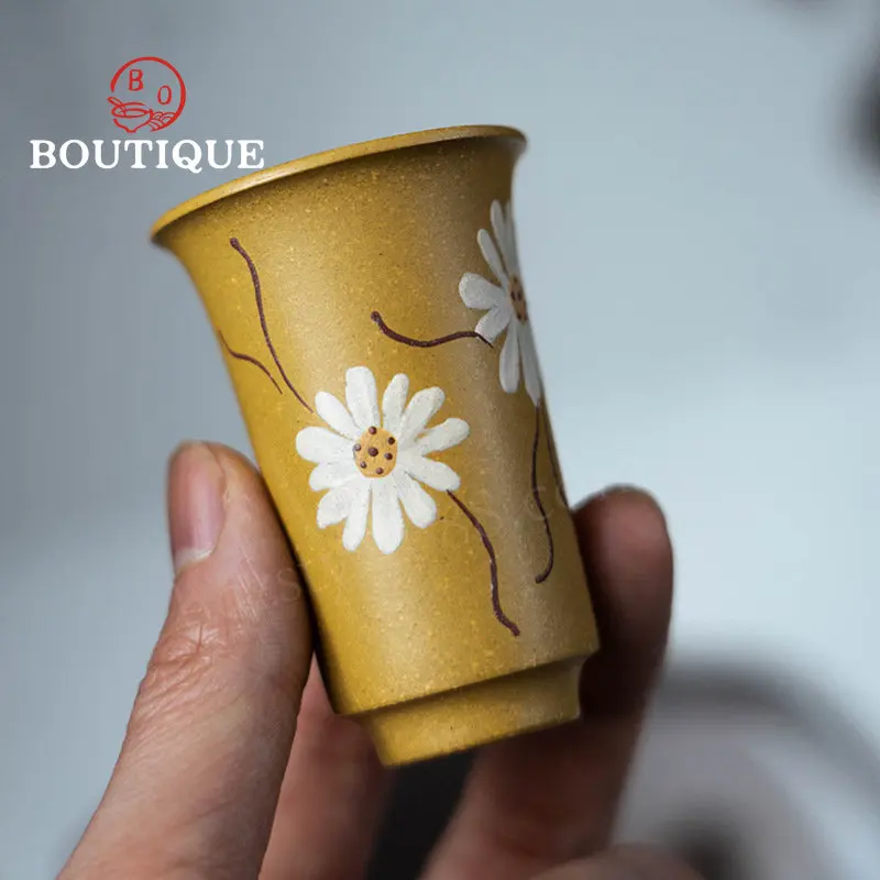 35ml Handmade Yixing Purple Clay Tea Cup Raw Ore Section Mud Smell Cup Painted Daisy Master Cup Small Fragrance Tea Bowl Tea Set