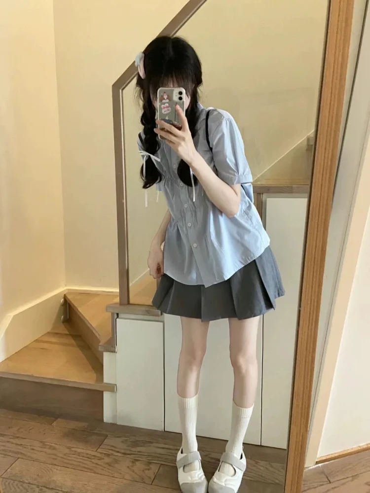 

College Sle irt And Pleated Skirt Set Women's Summer Korean System Sweet Anti-Aging Two-Piece Set ort Sve ...