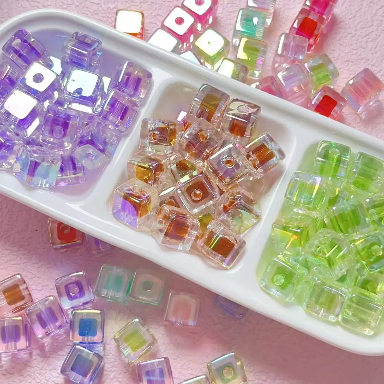 14mm high-end uv color-plated sugar heart square beads large hole beads diy mobile phone chain keyhole material jewelry