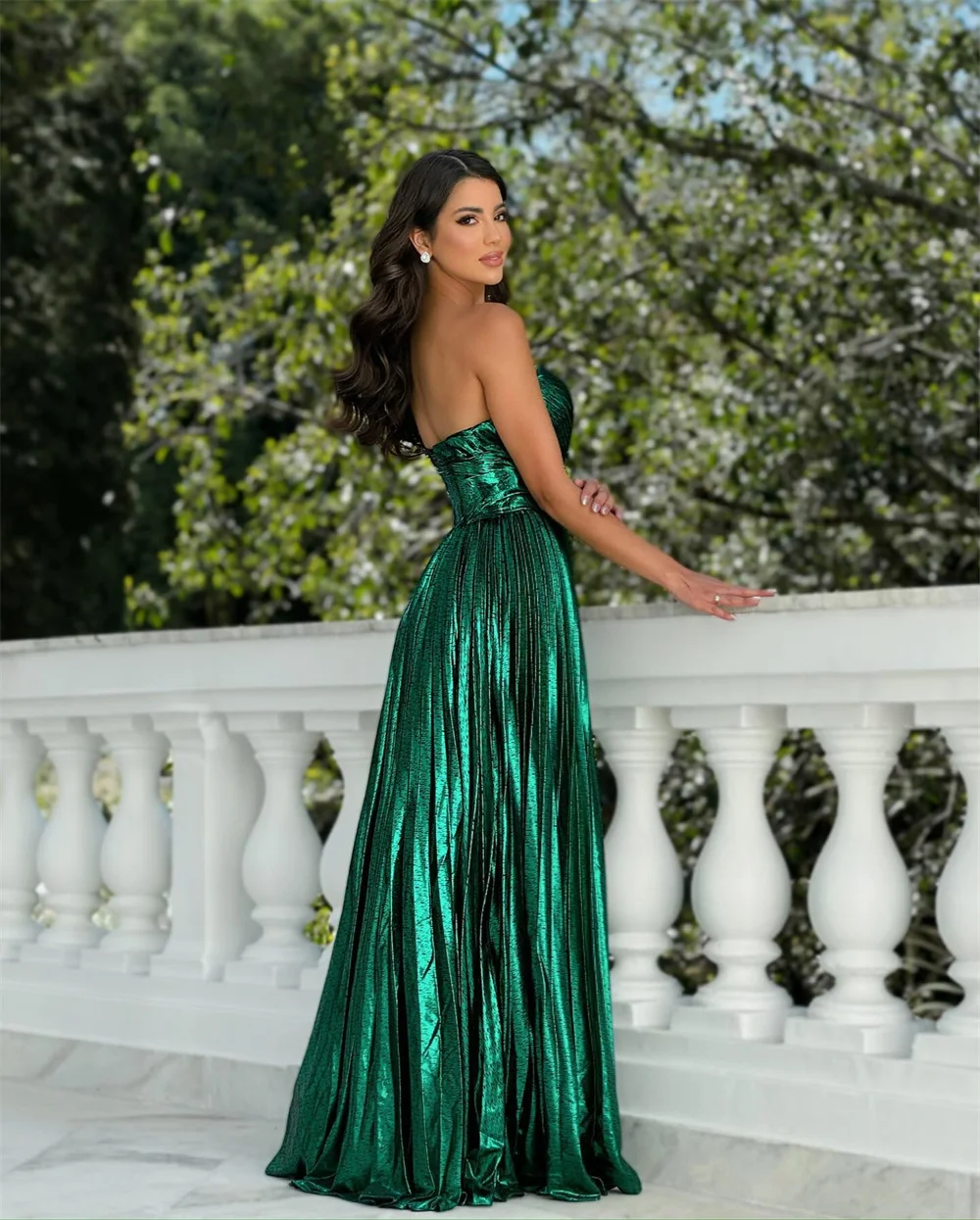 Sansa Green Heart Shaped Neckline A-Line Prom Dress Side High Split Customized Party Dress Ankle-Length pleats Evening Dresses