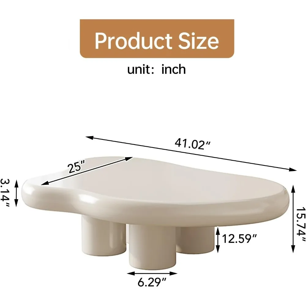 Small Coffee Café Table,Live Edge Coffee Table, Cute Cloud-ShapeTable, with 4 Short Legs,Funky Contemporary  Low Coffee Table