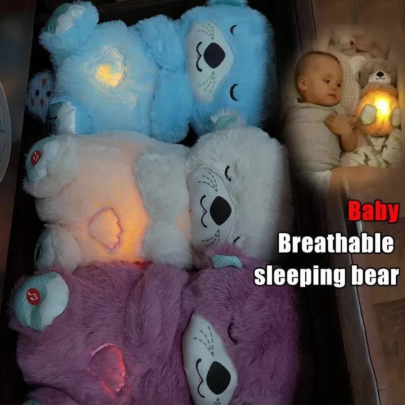 Baby Breathing Bear Baby Soothing Otter Plush Doll Toy Baby Kids Soothing Music Sleeping Companion Sound and Light Doll Toy Gift