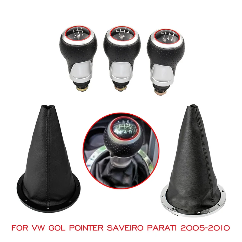 5/6 Speed Car Gear Shift Knob Pen Head Leather Gaiter Boot Cover Collar For Volkswagen VW Gol Pointer Saveiro Parati 2005-2010