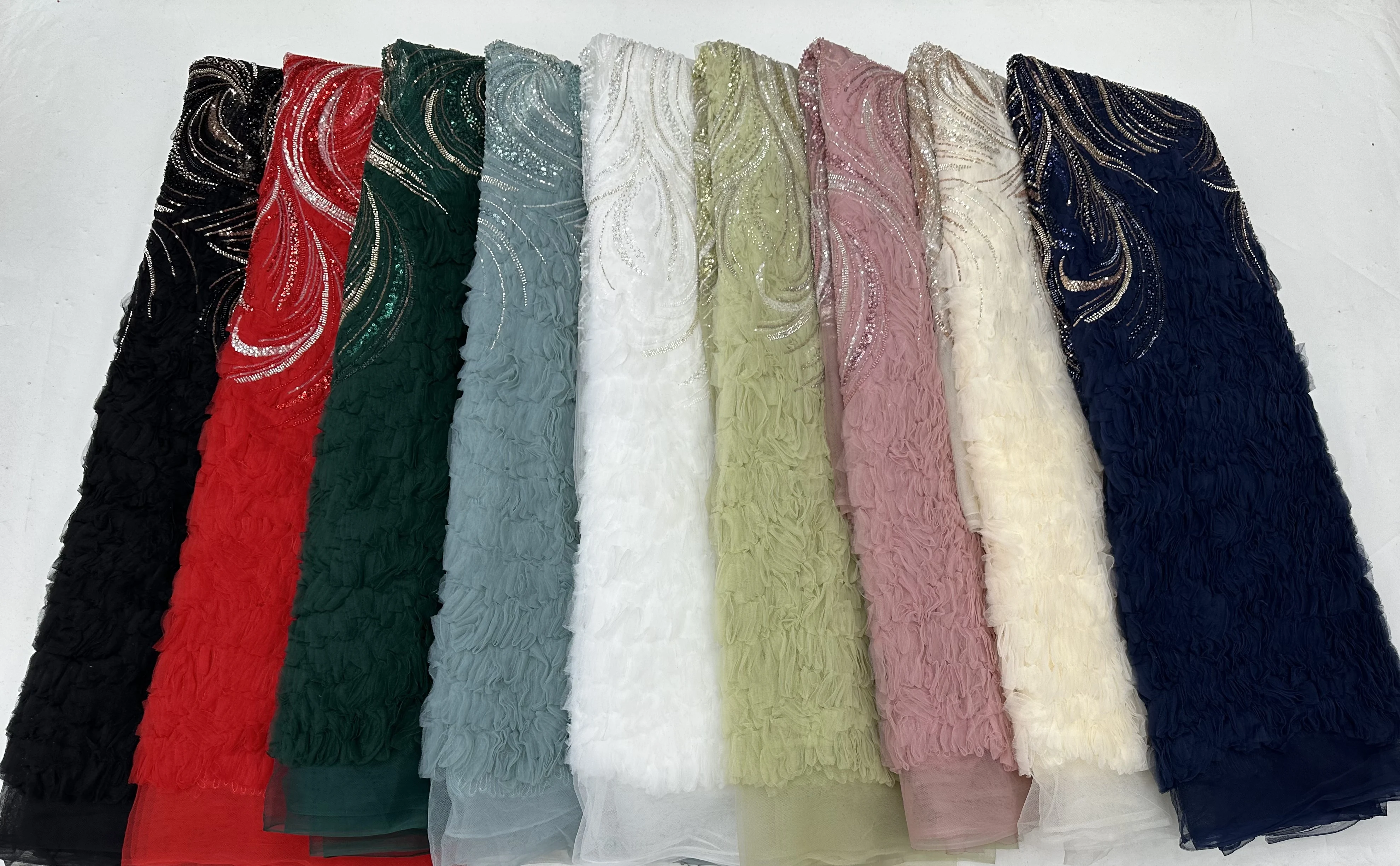 3d Beaded Lace Fabric African Luxury Fabric 5 Yards Beaded Lace Fabric Nigerian Sequins For Wedding Party Dress Women