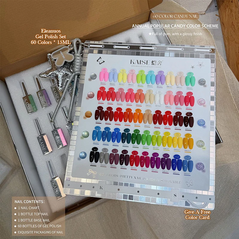 60 Colors Candy Gel Polish Set UV Gel Nail Polish Kit With Color Chart Book Long Lasting Glossy Nail Art Manicure Set Gift