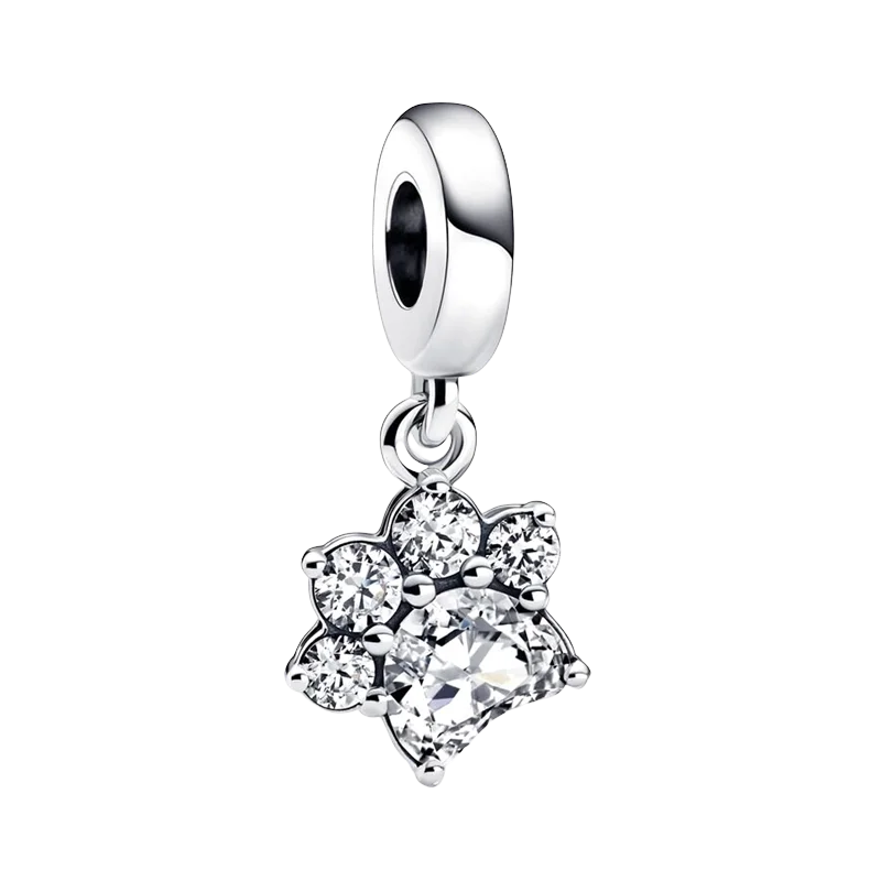 New Original Charm Beads,Daisy Flower Spacer&Clear Sparkling Row Clip&Pet Paw Print Bead Fit Pendant Bracelet Women Jewelry Gift