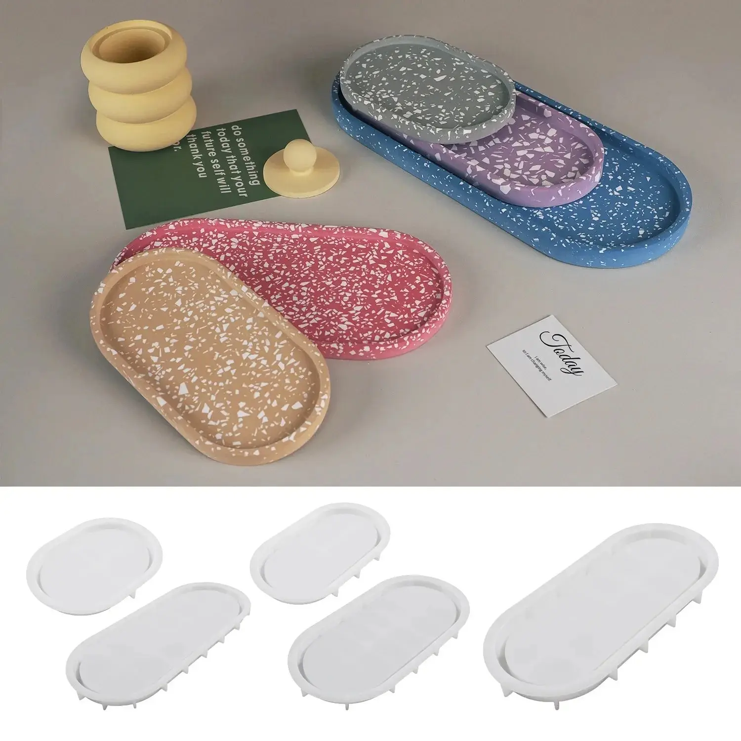 Oval Coaster Tray Silicone Molds DIY Epoxy Resin Mold Concrete Ashtray Cement Plaster Mould Flower Pot Base Gypsum Mould Crafts