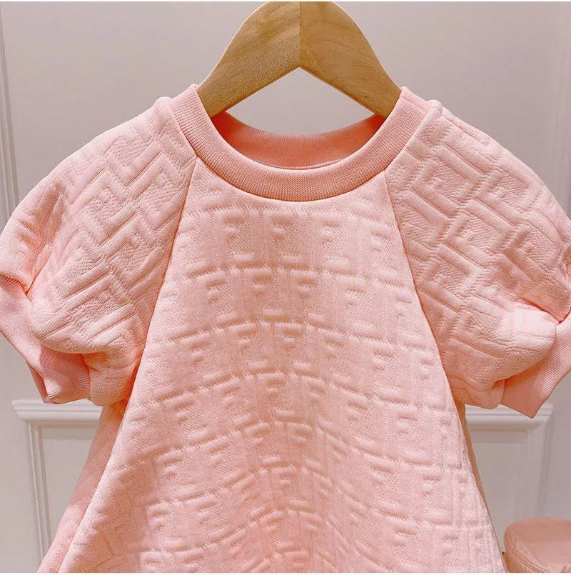 Baby Girls Dresses Spring Autumn Summer Pink Mesh Prinscess Short Sleeve Dress Children Clothing Girls Casual Dresses For 1-12y