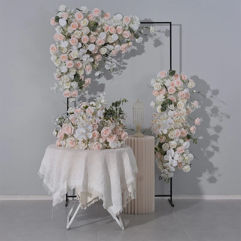 White pink artificial wedding flowers banquet engagement set exquisite hanging basin three-piece set center decorative arch