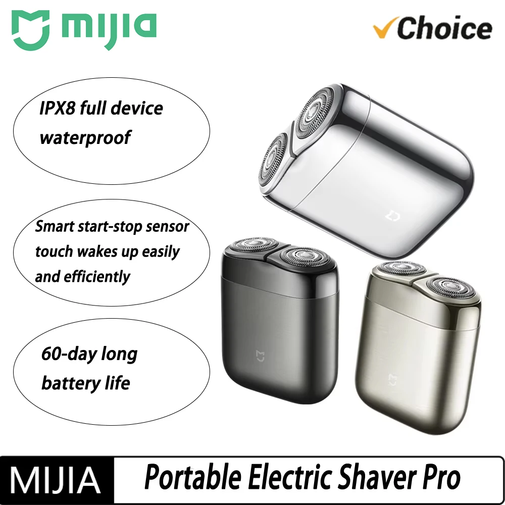 NEW MIJIA Portable Electric Shaver Pro Double Ring Ripple Blade Net   Stainless Steel Concave Blades  Smart Start-Stop Sensor CN