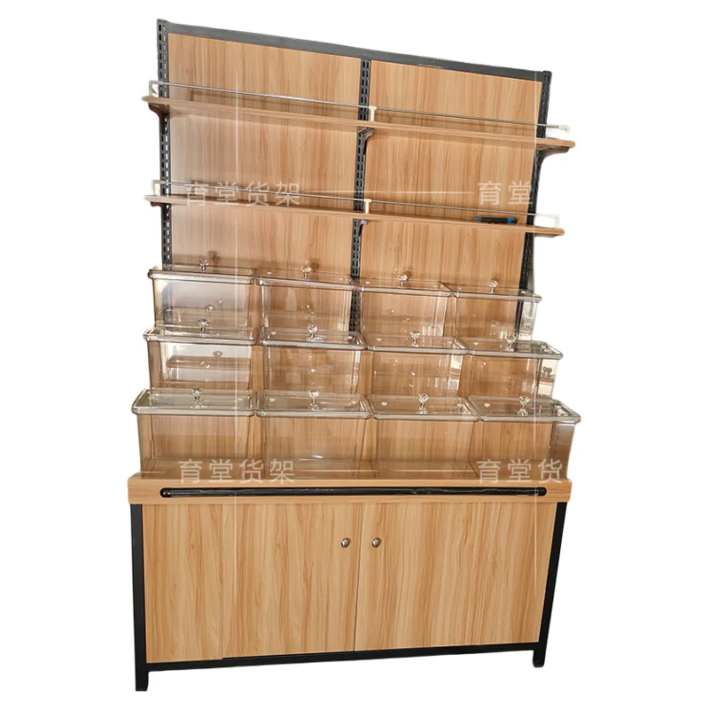 Supermarkt-Snackregale, Trockenfrüchte, Süßigkeiten, Körner, Kekse, Vitrinen, Snacks, mehrschichtige Ausstellungsregale, ca