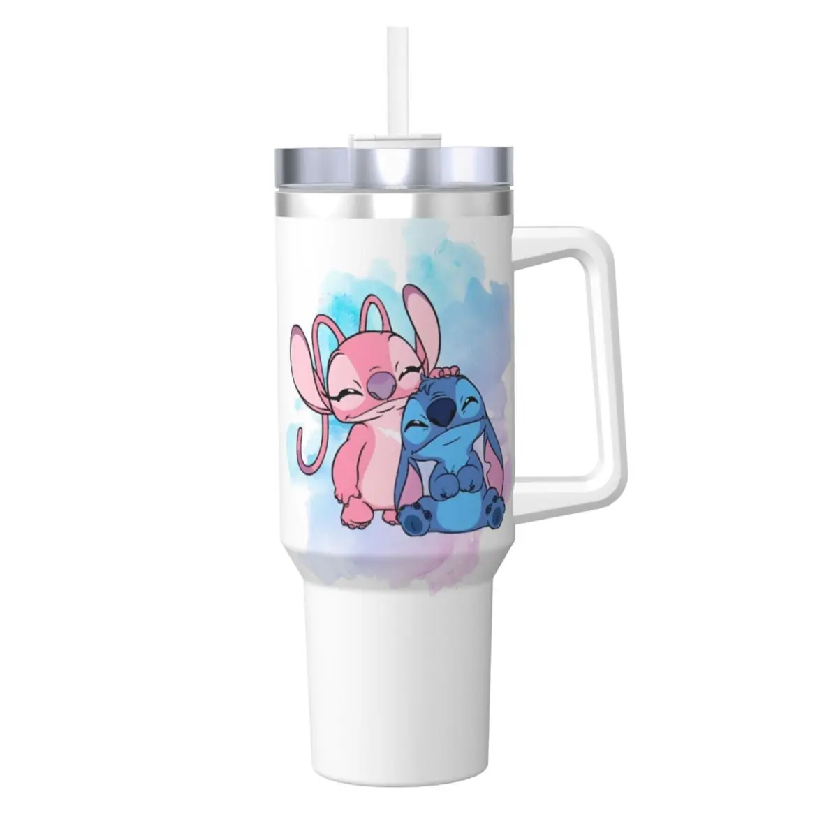 Vaso de acero inoxidable, taza de café Kawaii Stitch y Ángel, cómic de dibujos animados, bebidas calientes a prueba de fugas, tazas para coche, botella de agua de conducción