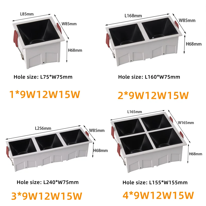 Square LED downlight no main light Anti-glare glare embedded COB grille light 1/2/3/4/ head living room bedroom no main lighting