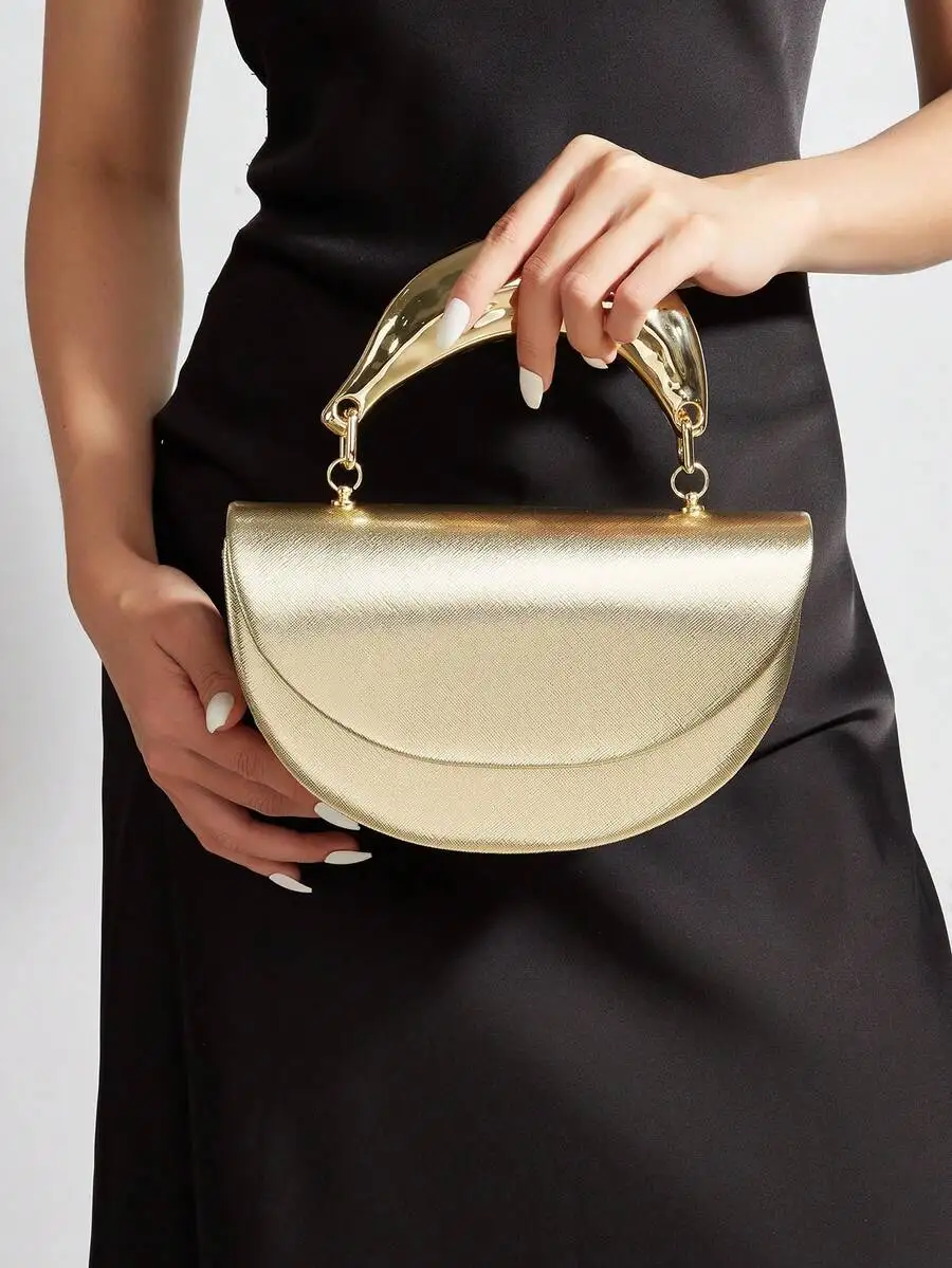 

Elegant Half Moon Clutch Bag For Women, Minimalist Gold Evening Handbag, Lightweight Party Wedding Accessory