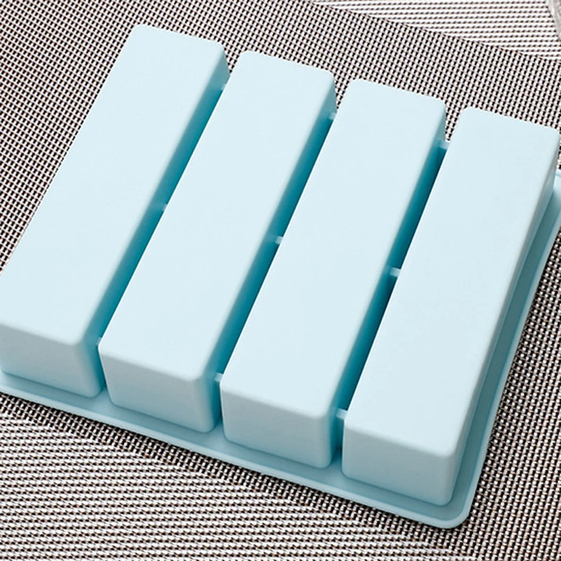 1Pc 4 Grid Long Strip Silicone Ice Cubes Rectangle Tray Mold DIY Non-Toxic Durable Wine Ice Cube Creative Cube Ice Mold