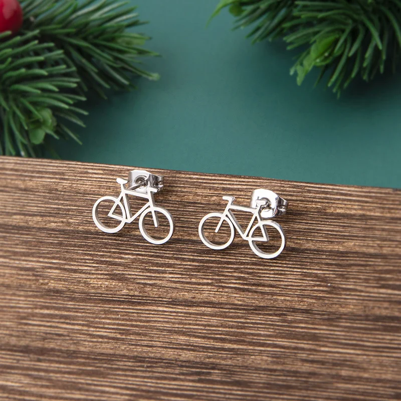 Stainless Steel Bicycle Stud Earrings For Men Motorcycle Biker Stud Earrings Jewelry Accessories