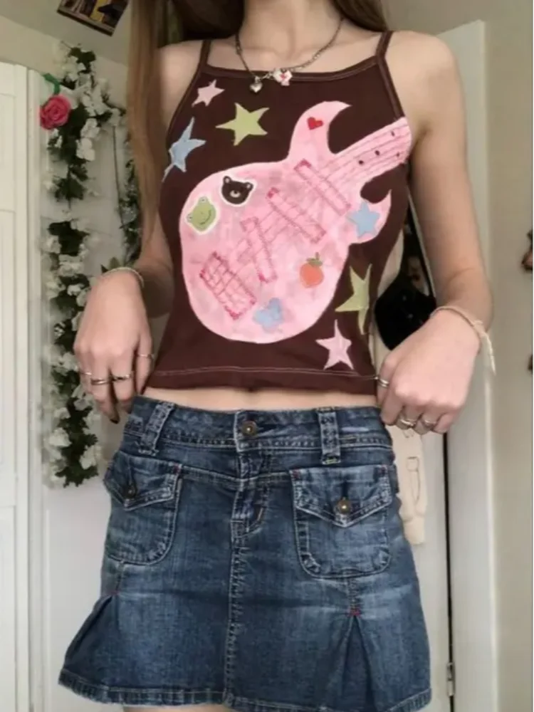 

Summer subculture punk rock guitar star print sweet and cute women's sleeveless camisole vest trendy women's top