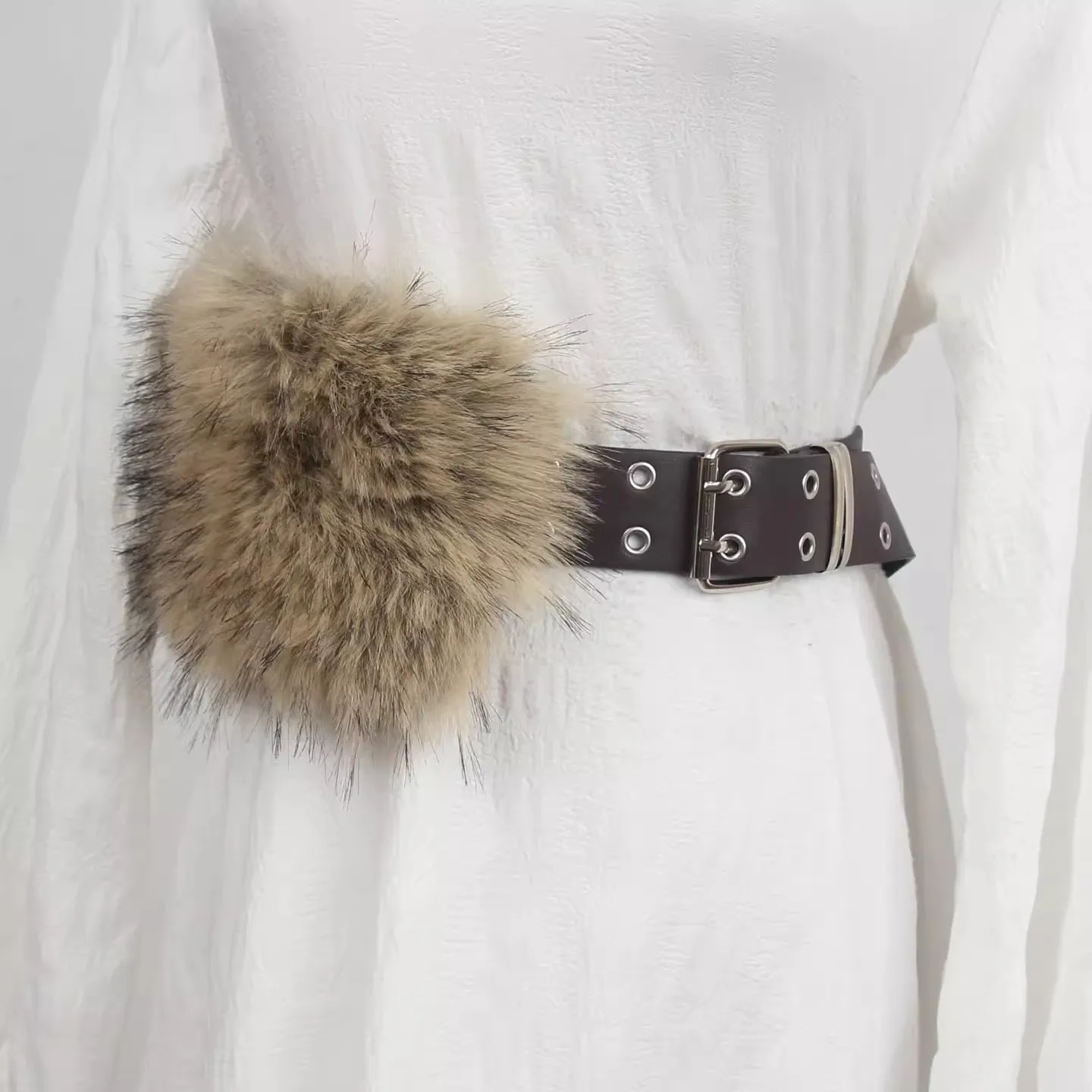Women's Faux Fur PU Leather Corset Female Cummerbund Coat Waistband Dress Decration Wide Belt J1576