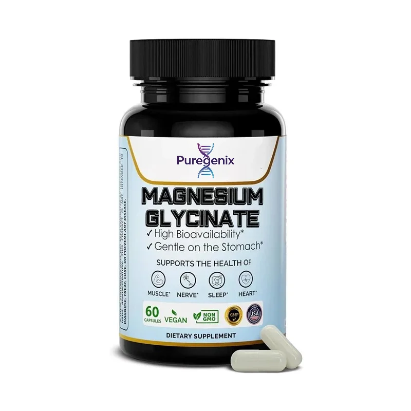 Magnesium Glycine Capsules, Mild for The Stomach, Multi Functional Support for Muscle, Bone, and Cell Health - Non GMO