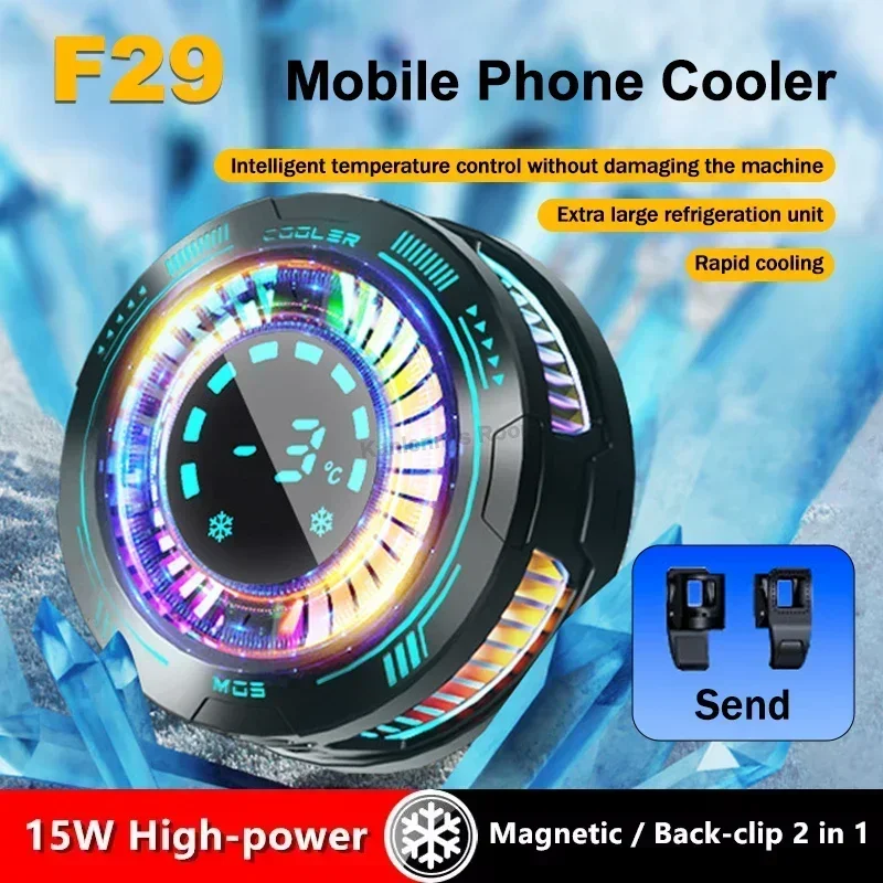 NEW F29 Digital Display Mobile Phone Cooler Semiconductor Cooling Fan Radiator Magnetic Back Clip Cool Heat Sink for IOS Android