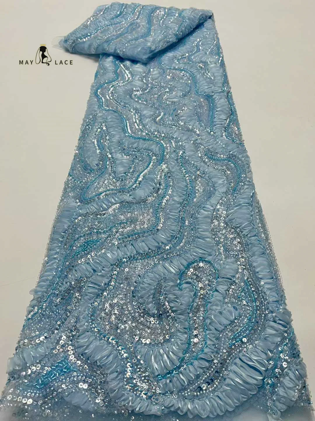 Elegant African Nigerian Fashion Beaded Lace High-end Luxury French Sequins 3D Mesh Lace Fabric
